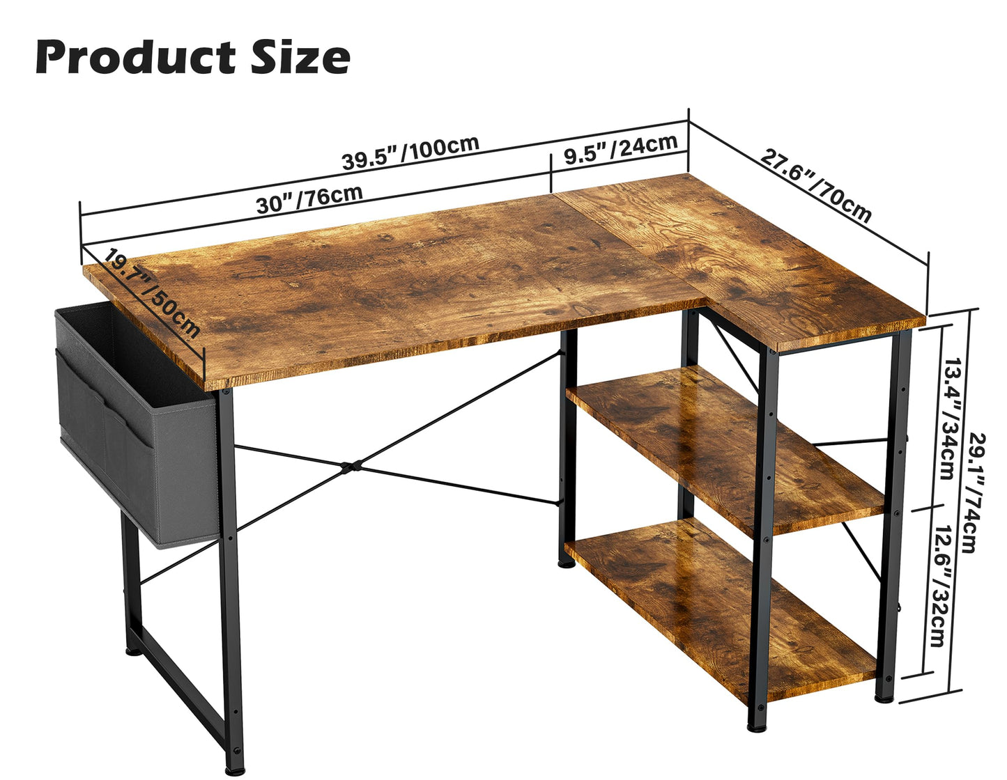 - HOMIDEC L Shaped Desk 100CM Computer Desk | Study Office Desk | Gaming Desk -