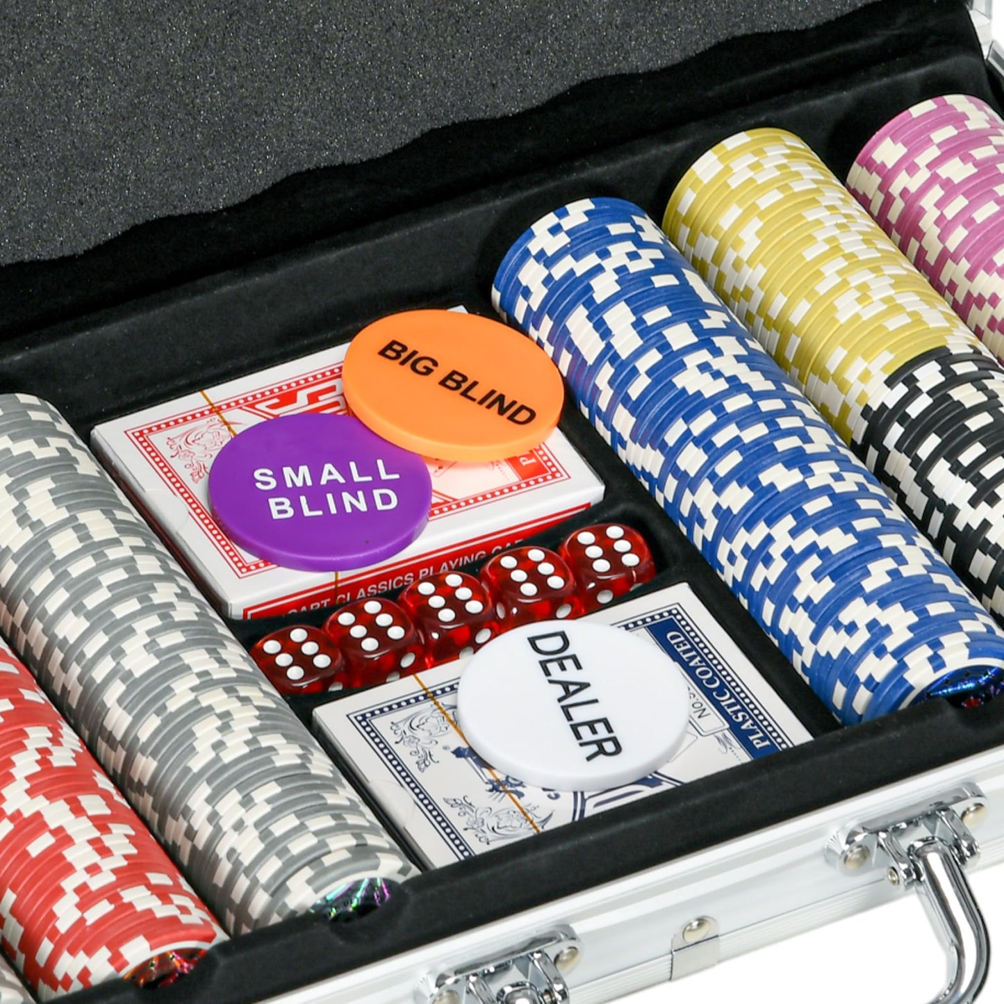 - 300-Piece Poker Chips Set with Aluminium Case | Casino Texas Holdem Poker Set with Mat -