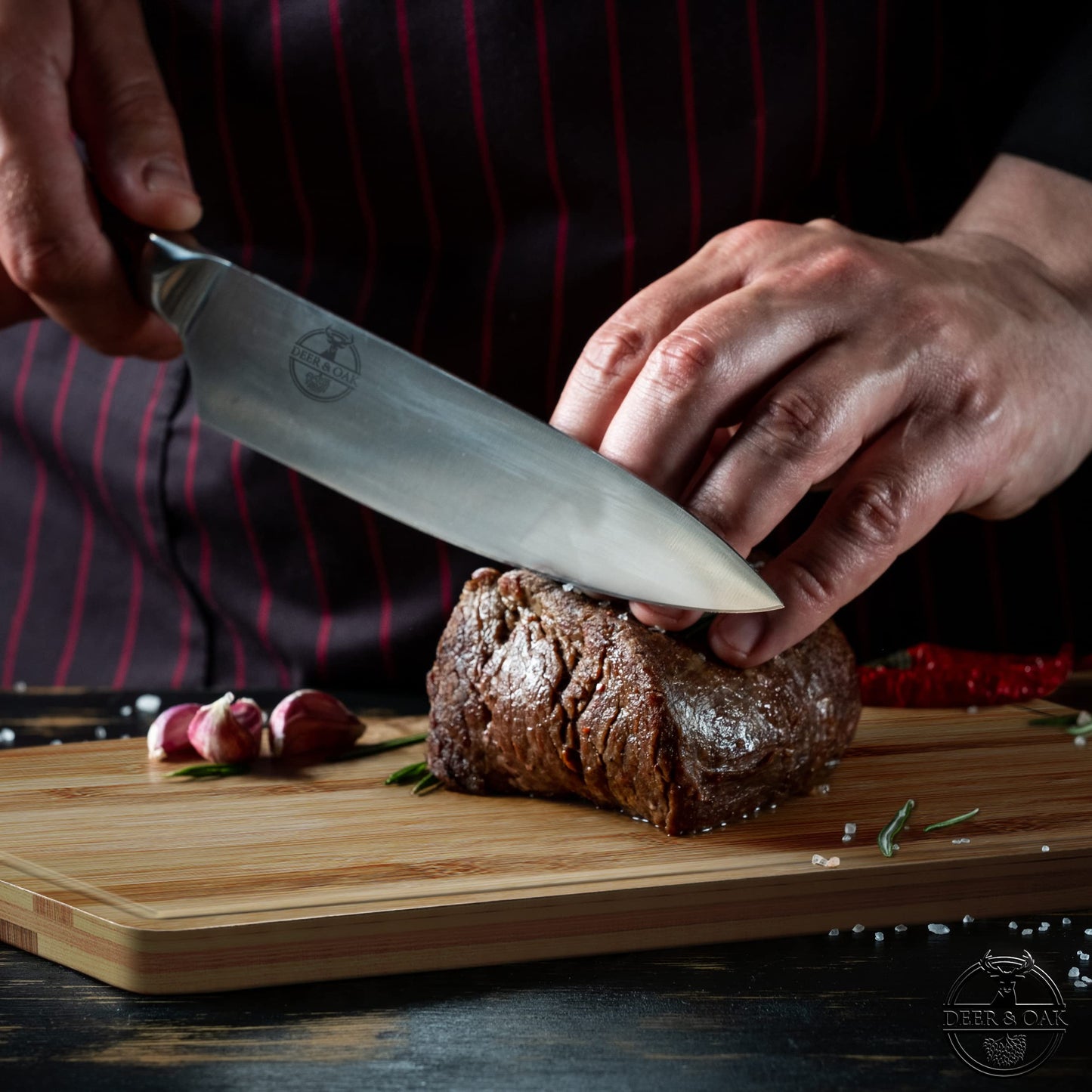 Deer & Oak 8" Chef Knife - 1 x Chef Kitchen Knife Made of Premium German Stainless Steel - Chef's Knife for Professional & Domestic Use - Sharp Chefs Knife - Perfectly Balanced Blade