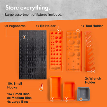 - VonHaus 44 Piece Wall Mounted Pegboard Hook, Storage Bins and Panel Set -