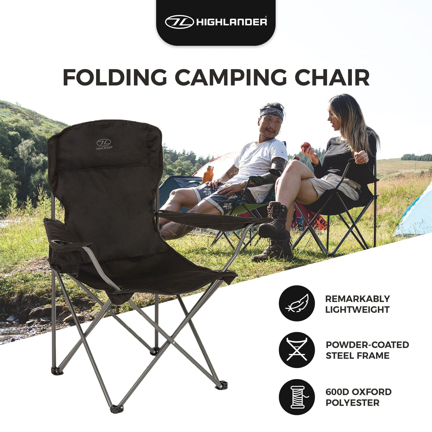 - Highlander Camping Chair | Compact & Lightweight Folding Chair | 2.2kg | Portable Chair for Outdoors -