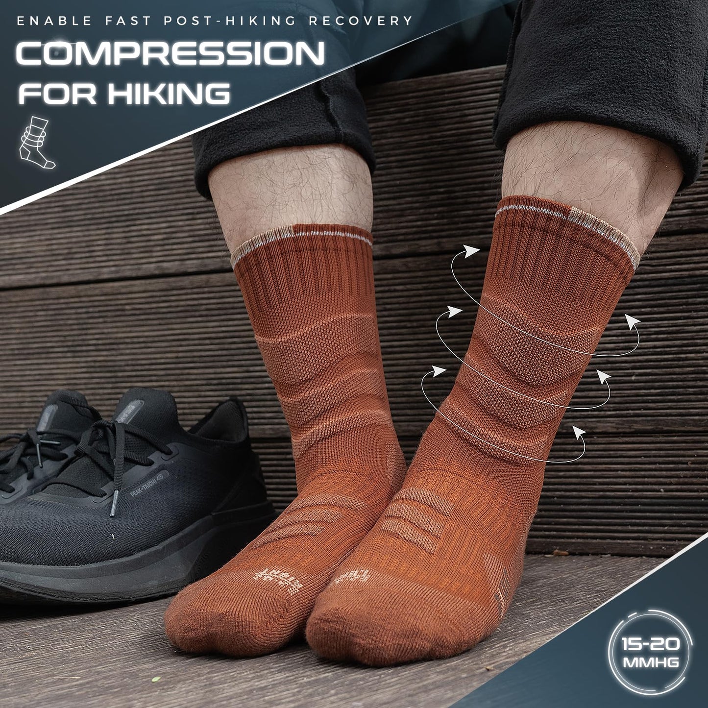 - Merino Wool Compression Anti-Blister Hiking Socks | Outdoor Walking Crew Socks for Men | 3 Pairs -
