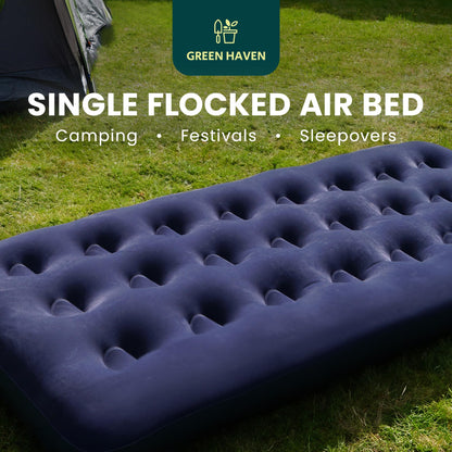 - Green Haven Single Blow Up Camping bed | Waterproof Single Airbed Inflatable Mattress | Single Air Beds for Adults & Kids -