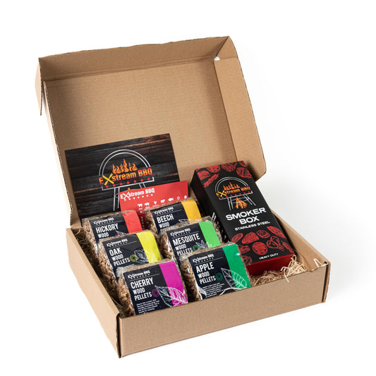 - Exstream BBQ Wood Pellet Selection Box | Apple, Cherry, Beech, Mesquite, Oak, Hickory -