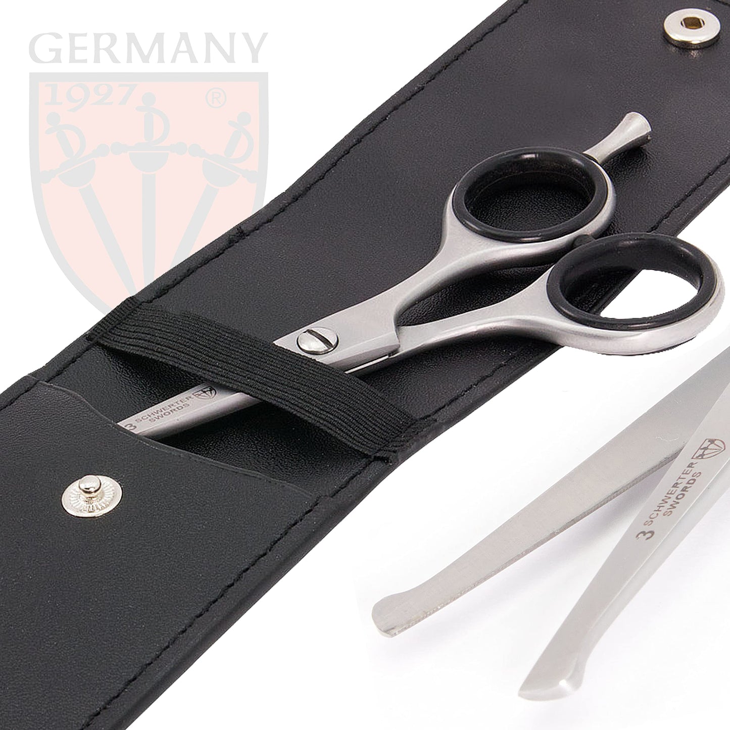 3 Swords Germany – Professional Nostril Nose and Ear Hair Scissors, Stainless Steel, Straight Rounded Blade with Black case