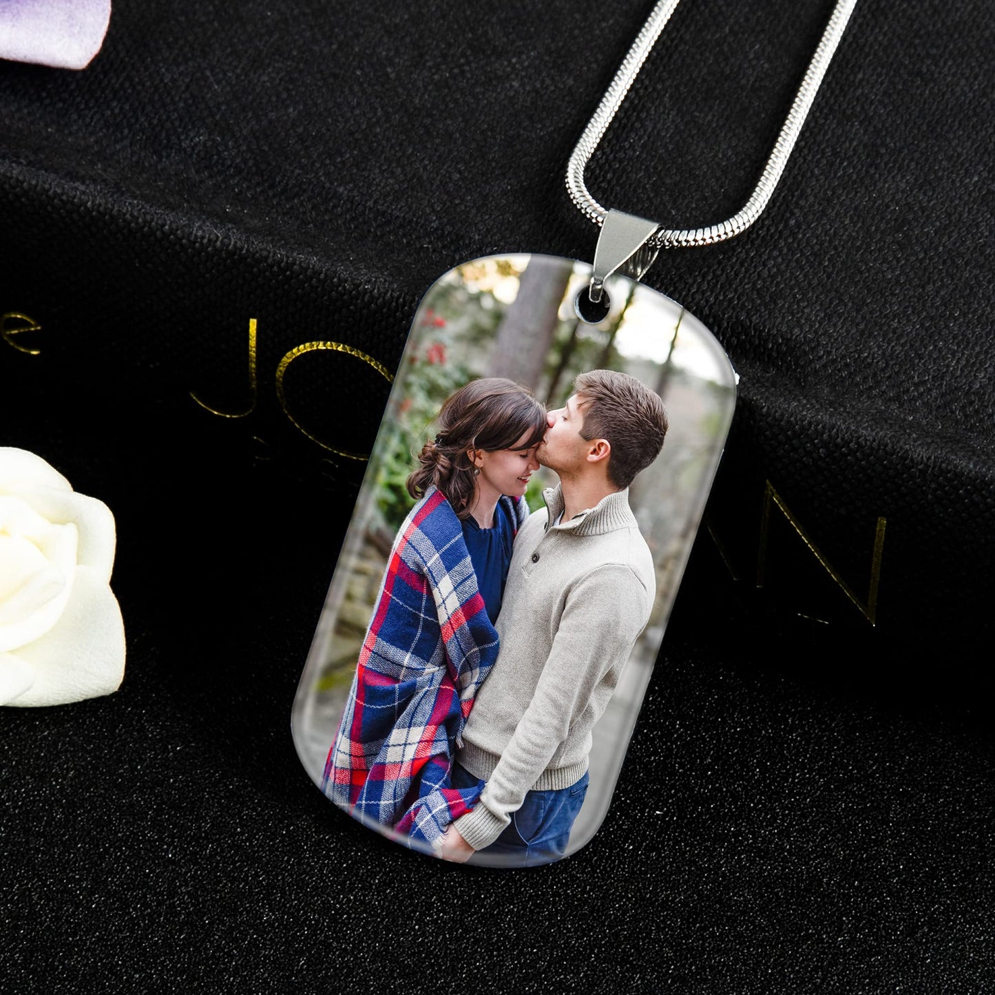 - Farfume Personalised Dog Tag Necklace with Engraved Photo & Text -