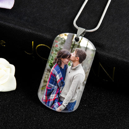 - Farfume Personalised Dog Tag Necklace with Engraved Photo & Text -