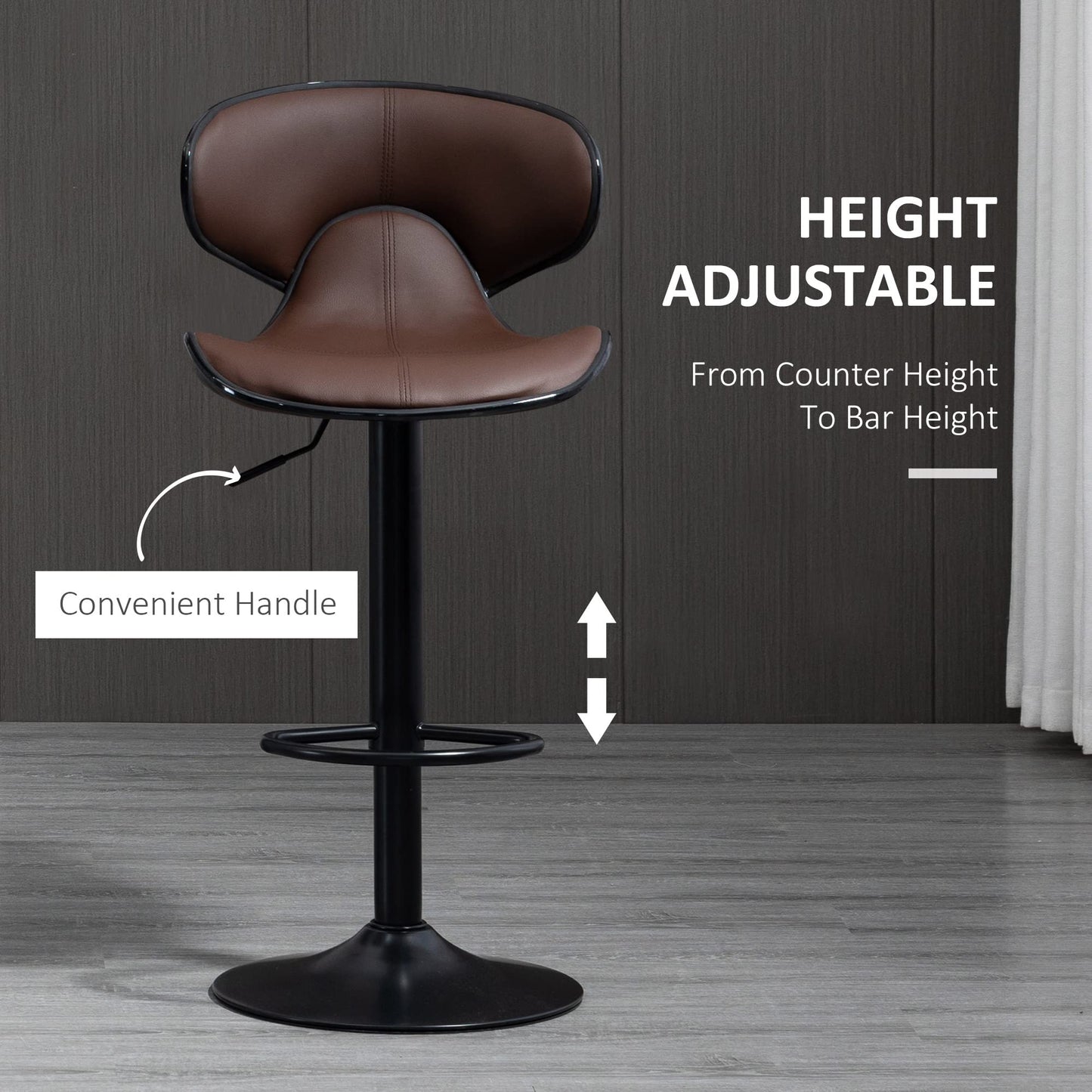 - HOMCOM Adjustable Swivel Bar Stools Set of 2 | Barstools with Footrest and Backrest -