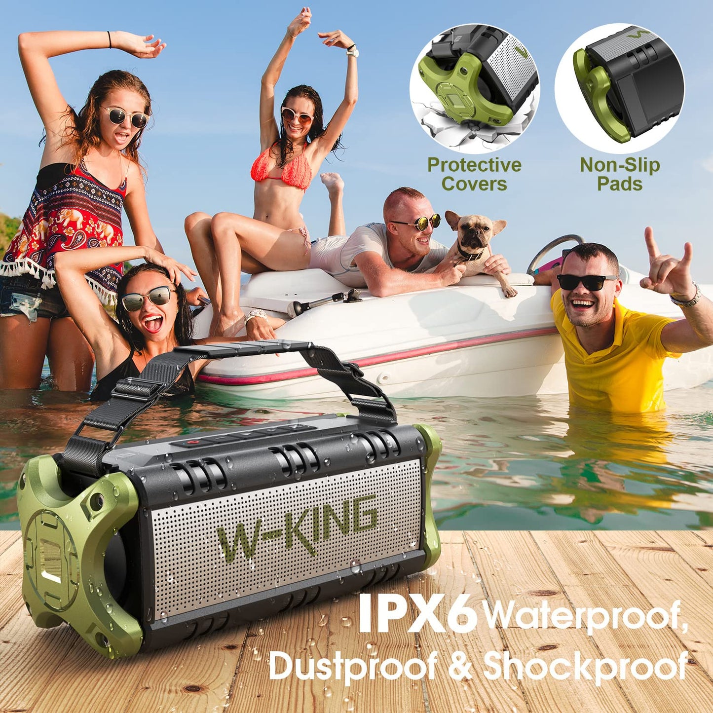 - W-KING Bluetooth Speakers, 90W Peak 50W RMS Portable Bluetooth Speaker
