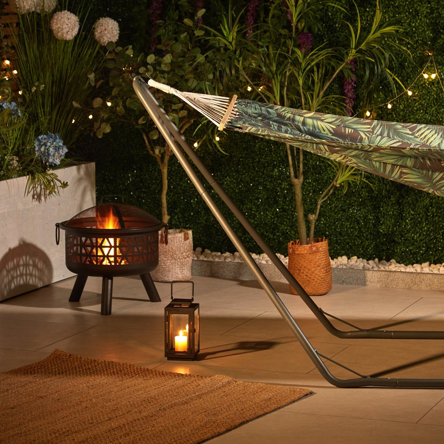 - VonHaus 1 Seater Hammock With Frame - Leaf Print 1 Person Garden Hammock with Stand -