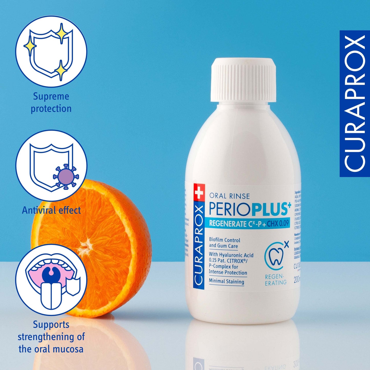 Curaprox PerioPlus+ Regenerate Mouthwash, 200ml - Antiseptic mouthwash for gum disease & enamel repair.