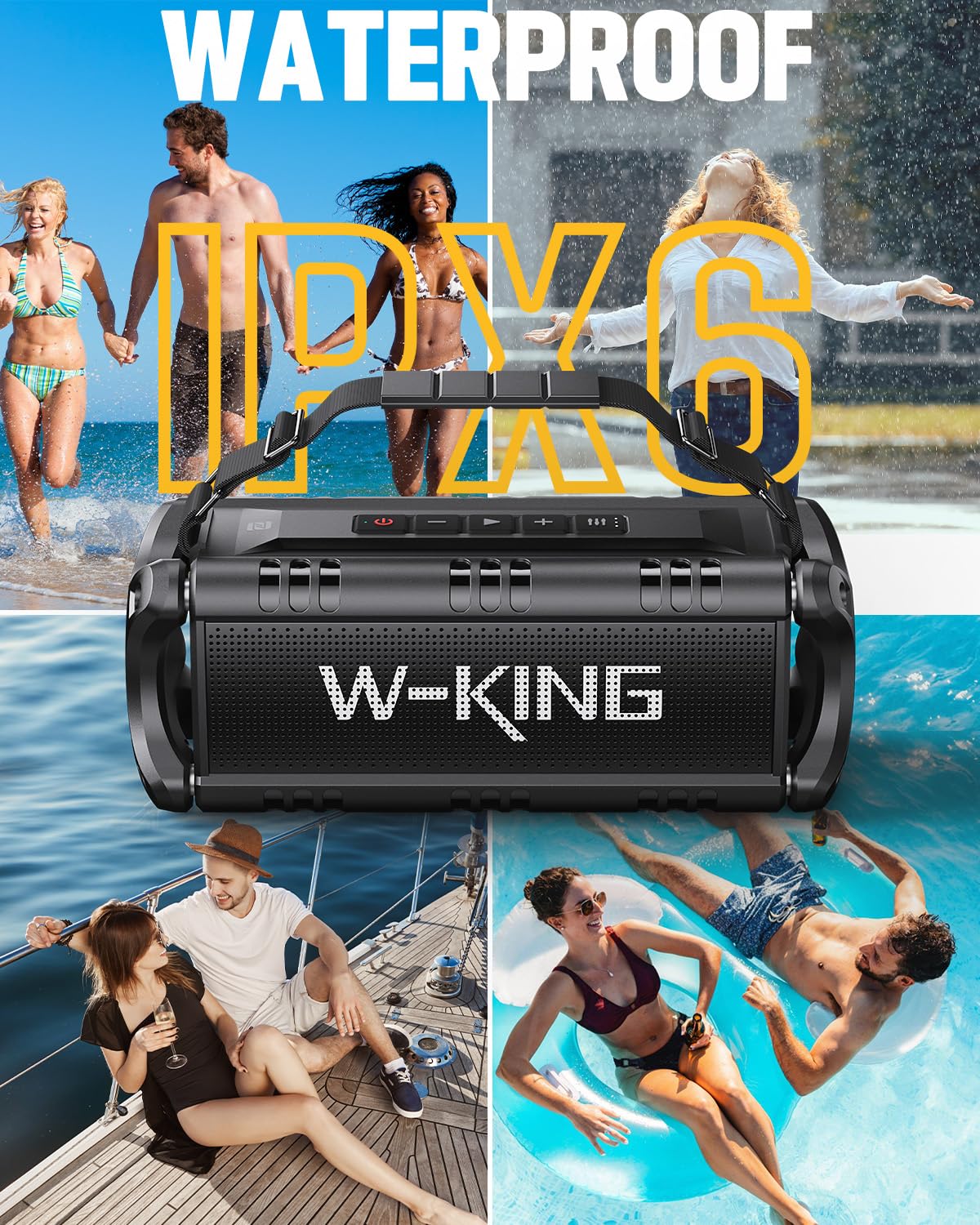 Bluetooth Speaker, W-KING 90W Peak 50W RMS Speakers Wireless Bluetooth 5.0 With Deep Bass,IPX6 Waterproof Loud Bluetooth Speaker 40H Playtime/Two Portable Speakers Pairing/TF Card/EQ/NFC Outdoor Party