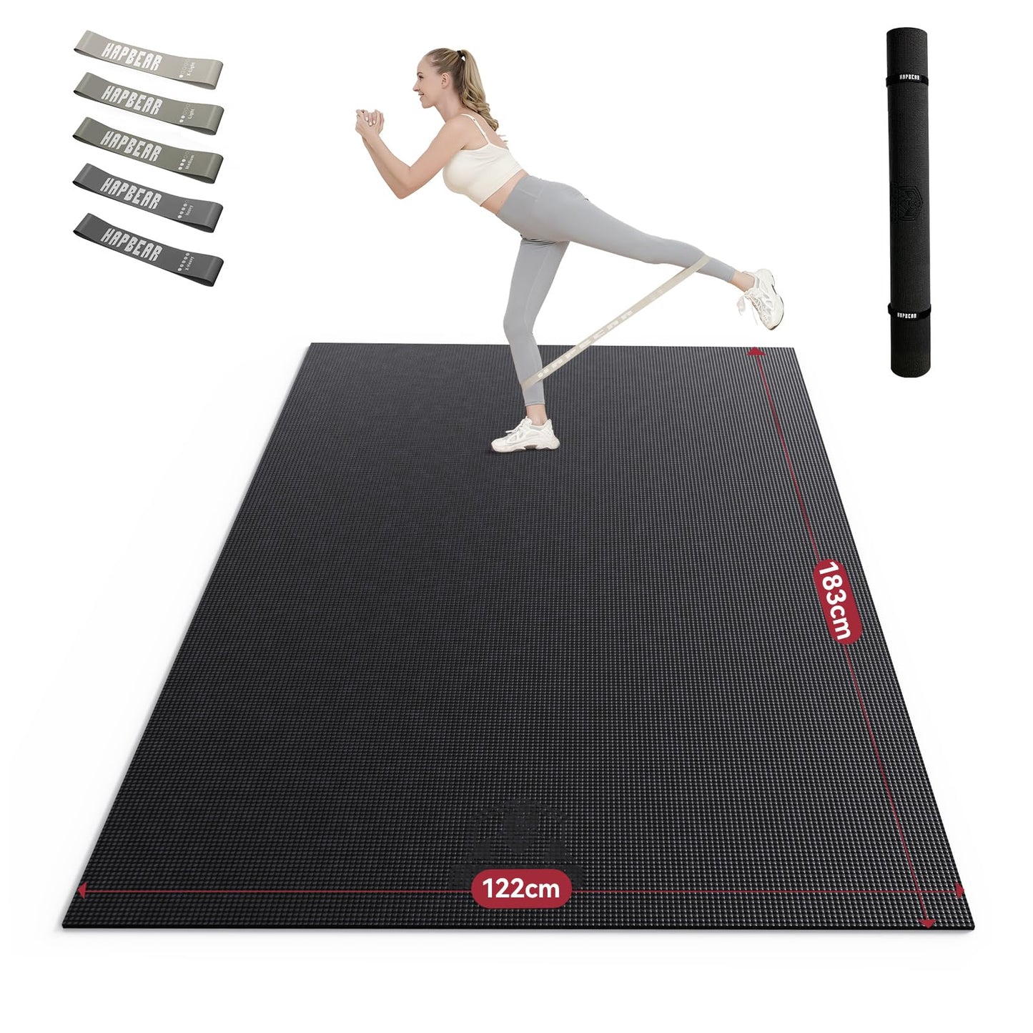 - HAPBEAR Large Yoga Mat-6'×4'(183×122cm) | Non-Slip | Ultra Durable | 0.31''(8mm) Thick Workout Mats for Home Gym | Large Exercise Mat for Fitness -
