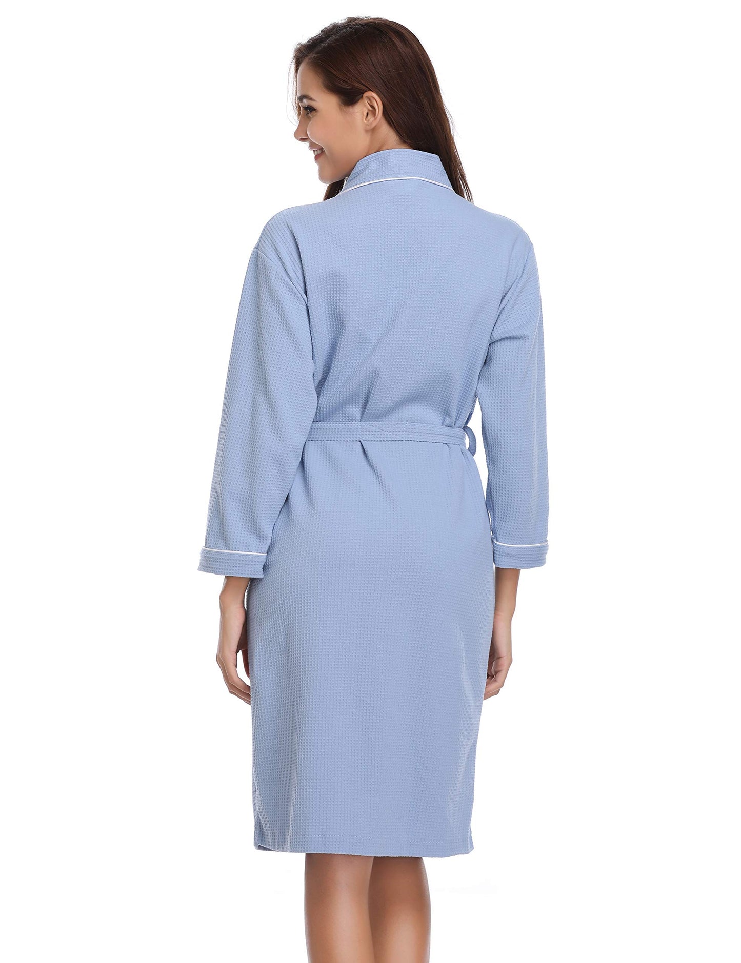 - Vlazom Waffle Dressing Gowns Unisex Kimono Robe Cotton Lightweight Bathrobe -