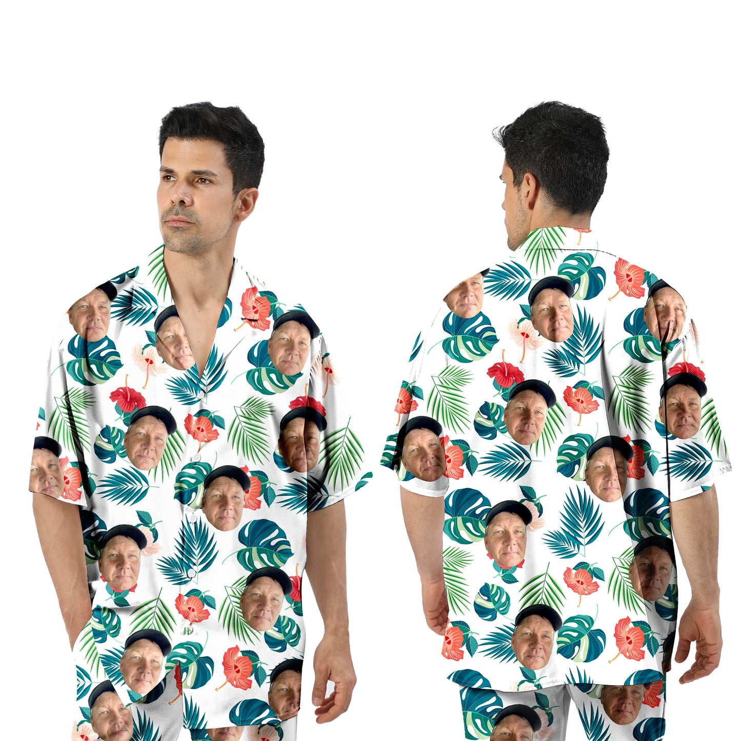 - KEMEILA Custom Face Summer Hawaiian Shirt | Personalized Photo Flower Print T-Shirts -