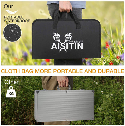 AISITIN BBQ Tools Set 35-in-1 BBQ Accessories BBQ Utensils Stainless Steel Barbecue Accessories for Camping Kitchen BBQ Utensils with Carrying Bag Gifts for Men and Women Gift