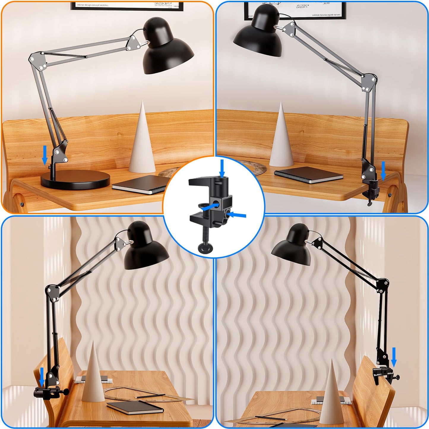 - LONGTOO Bigger Desk Lamp | Table Lamp with E27 Screw Bulb | Flexible Clamp on Desk Light -