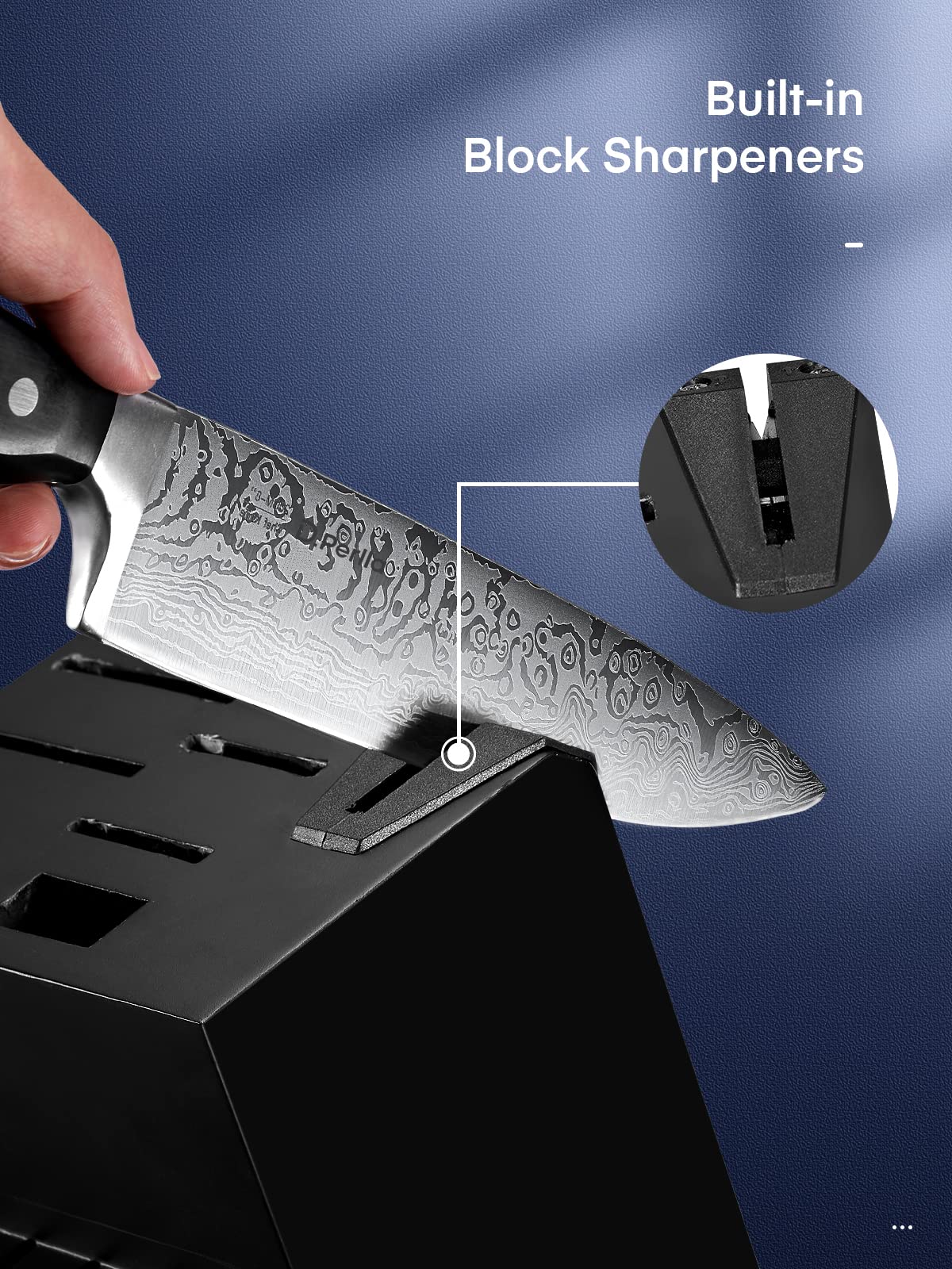 D.Perlla Knife Set, 14 Pieces Kitchen Knives Set with Self Sharpening Wooden Block, German Stainless Steel Knife Block Set with Steak Knives, Black