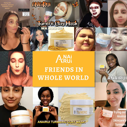 ANAiRUi Turmeric Vitamin C Face Mask with Turmeric and Kaolin Clay - Clay Mask for Radiant Skin, Oil Balance, Cleansing Pores - Beauty Face Mask, Skincare, 120g