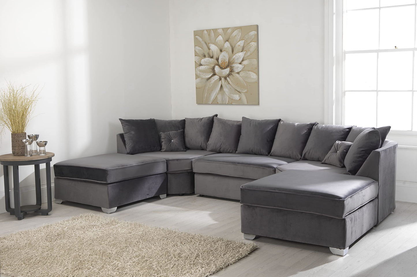 - Palm Interiors | Sofa- U-Shape | Steel Plush Fabric -