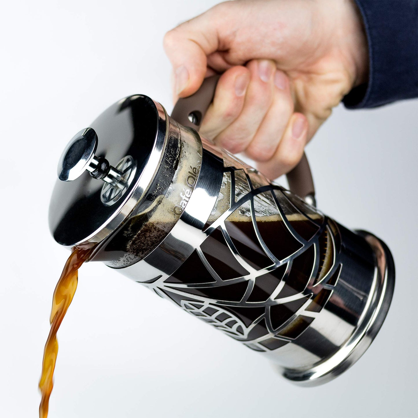 Café Olé BM-03C Floral Cafetière, 350ml 1 Cup 18/10 Stainless Steel French Press Coffee Maker, Silver