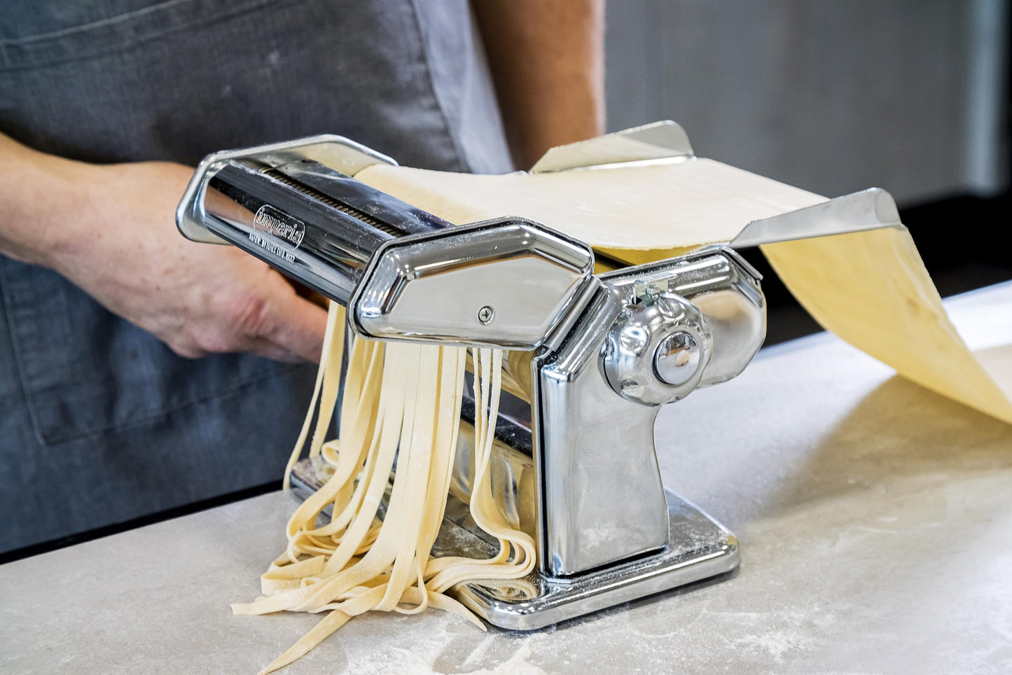 - Imperia Italian Double Cutter Pasta Machine | Homemade Pasta Maker with Detachable Wooden Handle | Adjustable Dial with Six Thickness Settings -