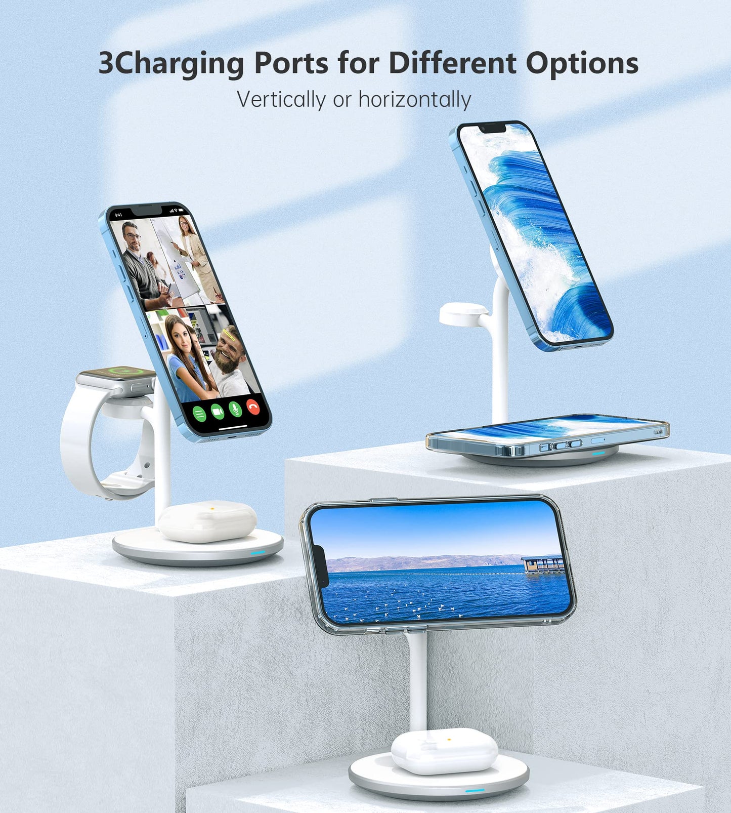 - Mag-Safe Wireless Charger Stand | Upgrade 3 in 1 Magnetic Wireless Charging Station -