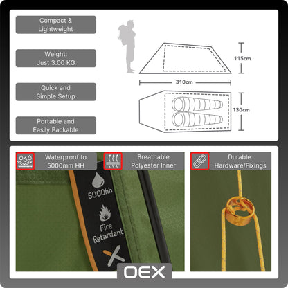 - OEX Hyena II Tent | 2 People | Harsh Weather Conditions | Compact | Lightweight -