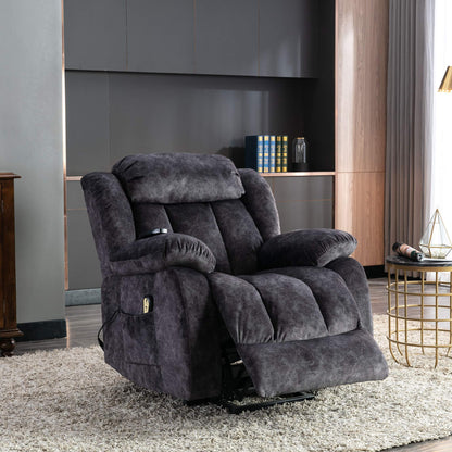 BTM Power Massage Lift Recliner Chair with Heat & Vibration for Elderly, Heavy Duty and Safety Motion Reclining Mechanism - Antiskid Fabric Sofa Contempoary Overstuffed Design (Gray)