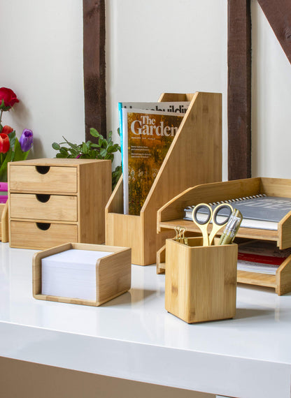 - OSCO Bamboo Square Pen Pot | Wood Pencil Holder | Desk Tidy | Office Organiser -