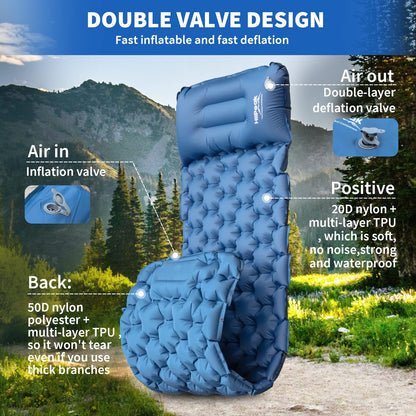 - HiiPeak Camping Sleeping Pad | Ultralight Inflatable Sleeping Mat with Built-in Foot Pump & Pillow -
