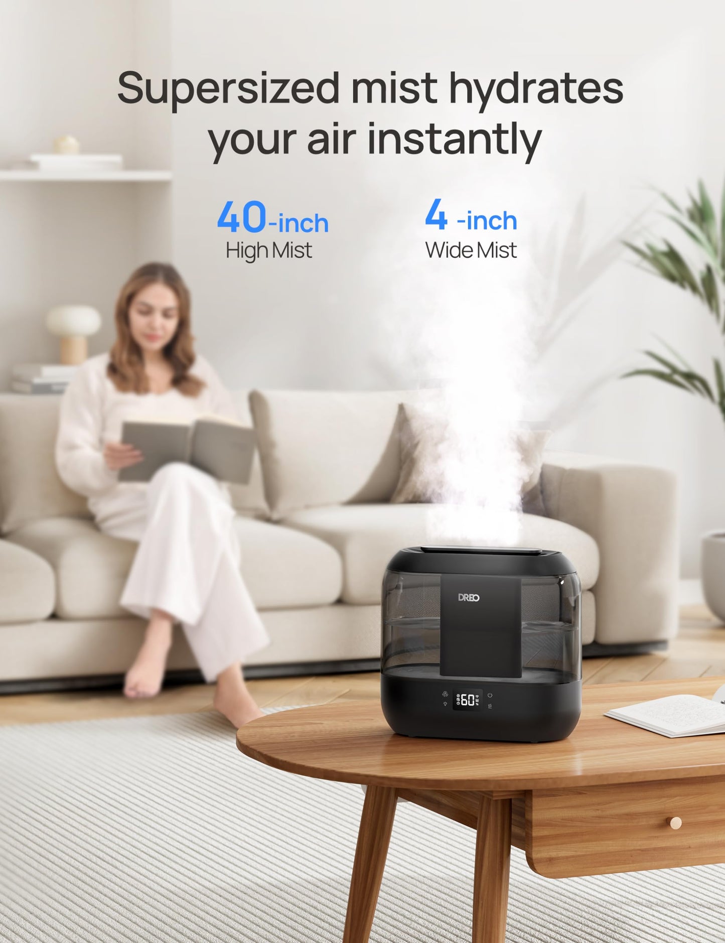 - Dreo Smart Humidifier for Bedroom | 4L Cool Mist Humidifier | Humidity Sensor | Auto Mode -