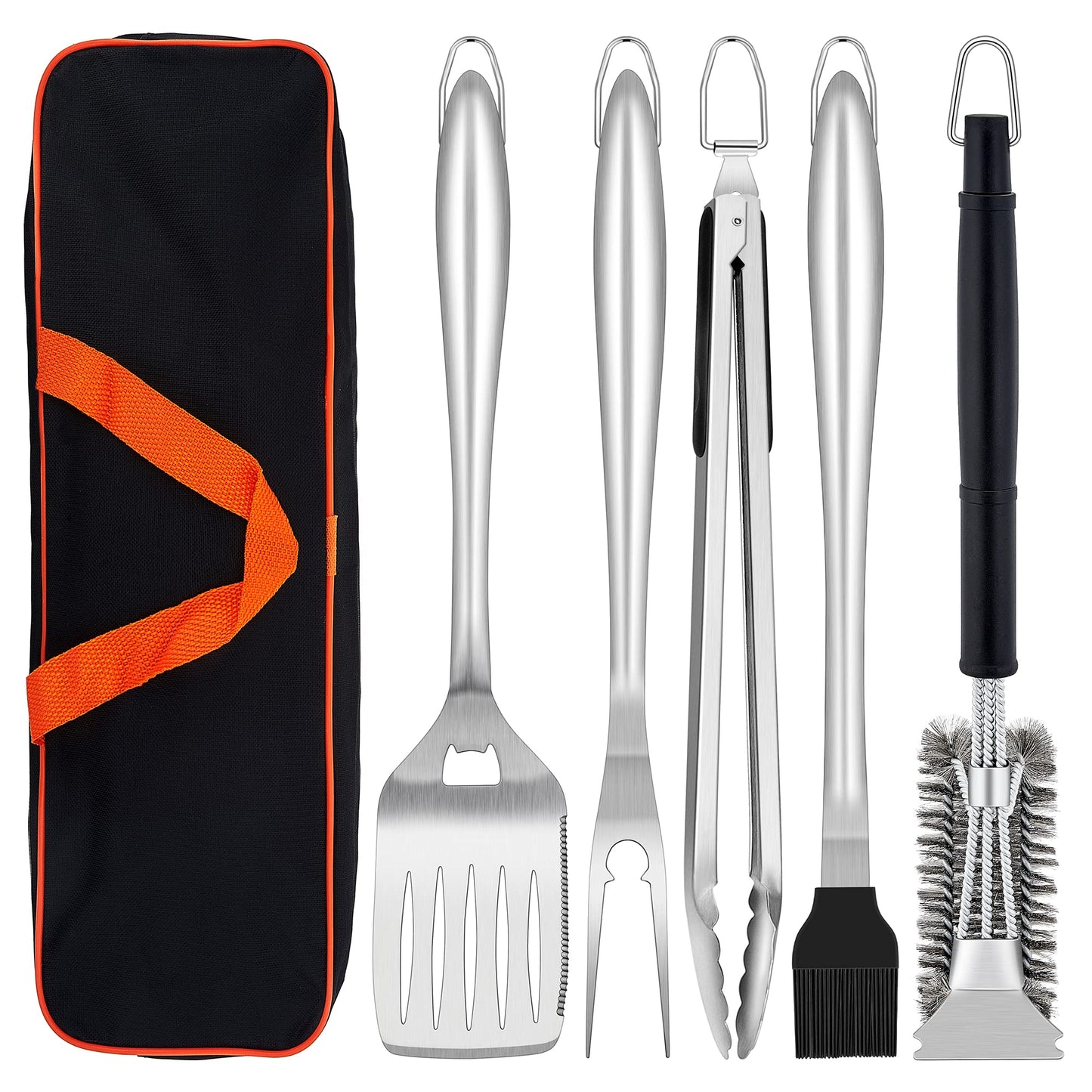 - Herogo BBQ Tool Sets | 6 Piece Heavy Duty Stainless Steel Barbecue Accessories with Portable Bag -