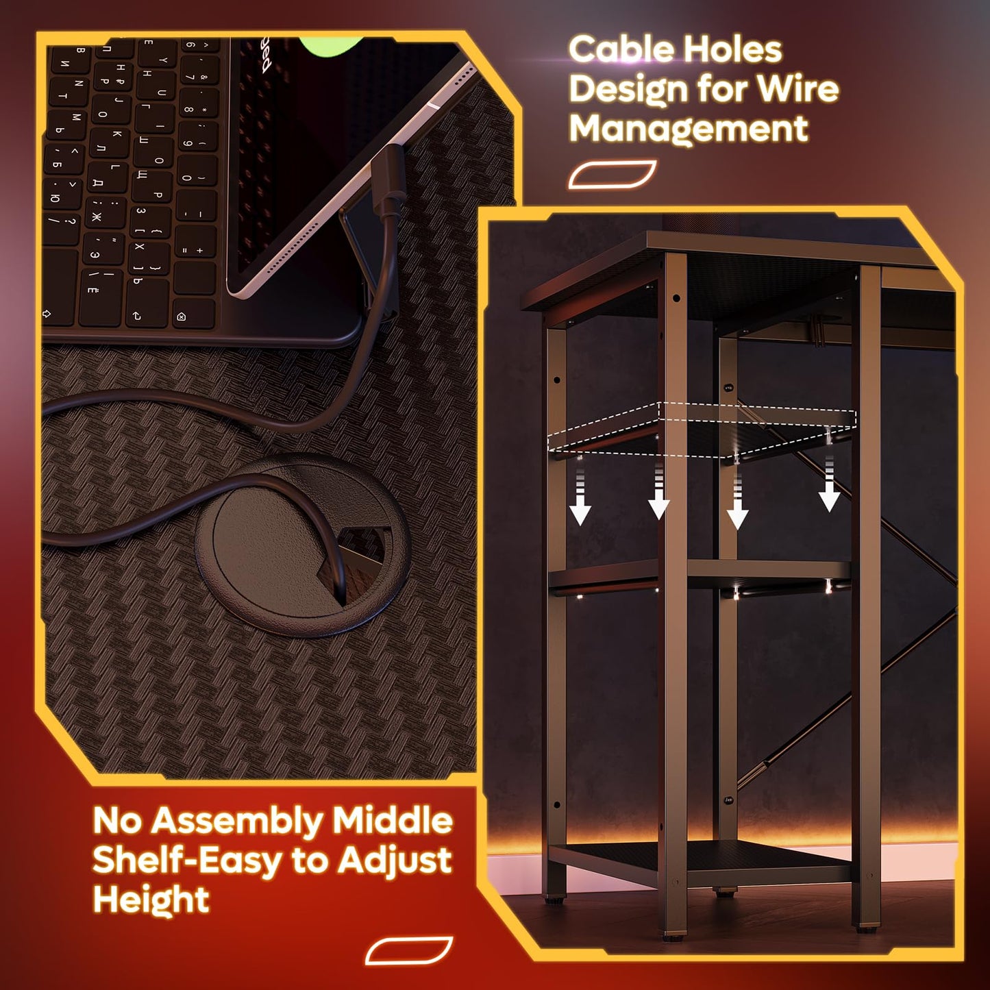 Bestier 192CM Reversible L Shaped Desk with Shelves 120CM Industrial Corner Desk Long Stable Computer Workstation with 2 Cable Holes
