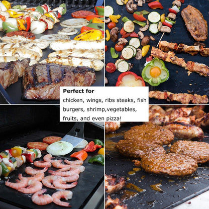 BEEWAY BBQ Mats, Universal Oven Liners for Bottom of Fan Assisted Ovens - Teflon, Reusable, Washable, Non Stick for Charcoal or Gas Grills - Bonus 12" Silicone Tongs (Pack of 5)