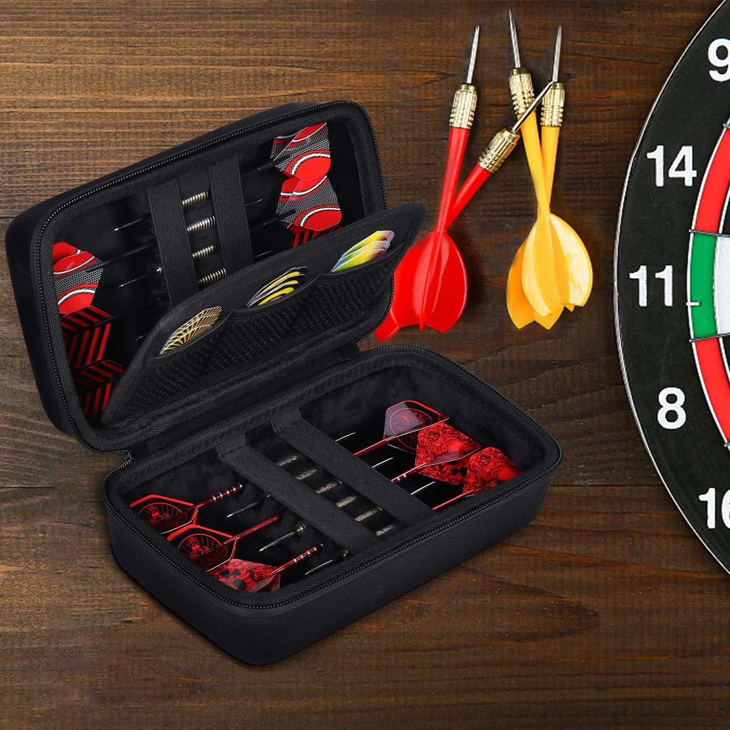 co2CREA Hard EVA Shell Storage Dart Case for 12 Steel Tip or Soft Tip Darts, Carrying Case with Numerous mesh Pockets Holder for Dart Tips,Shafts,Flights and More Dart Accessories,Case Only