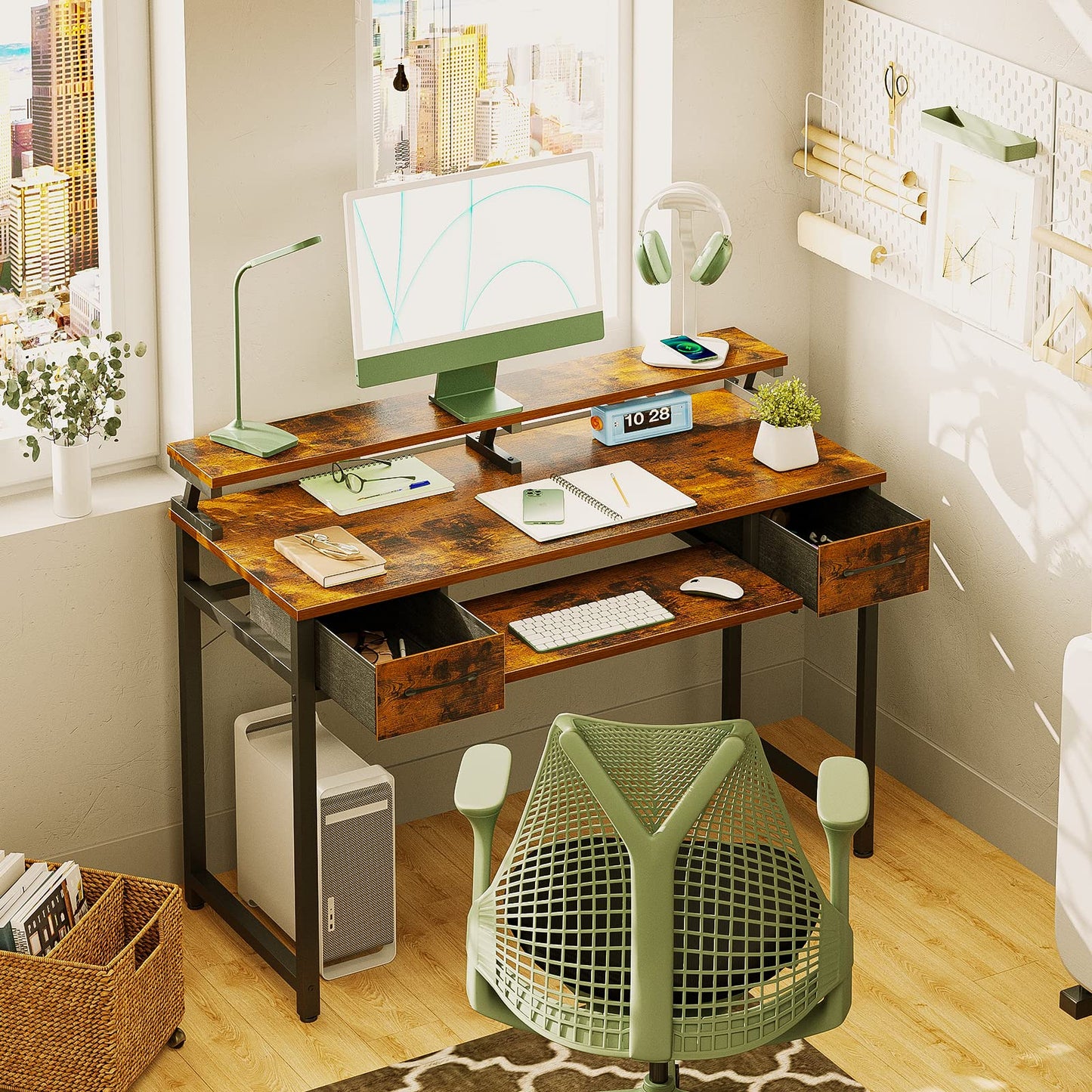 - ODK Computer Desk with Drawers | 48 Inch Office Desk with Keyboard Tray -