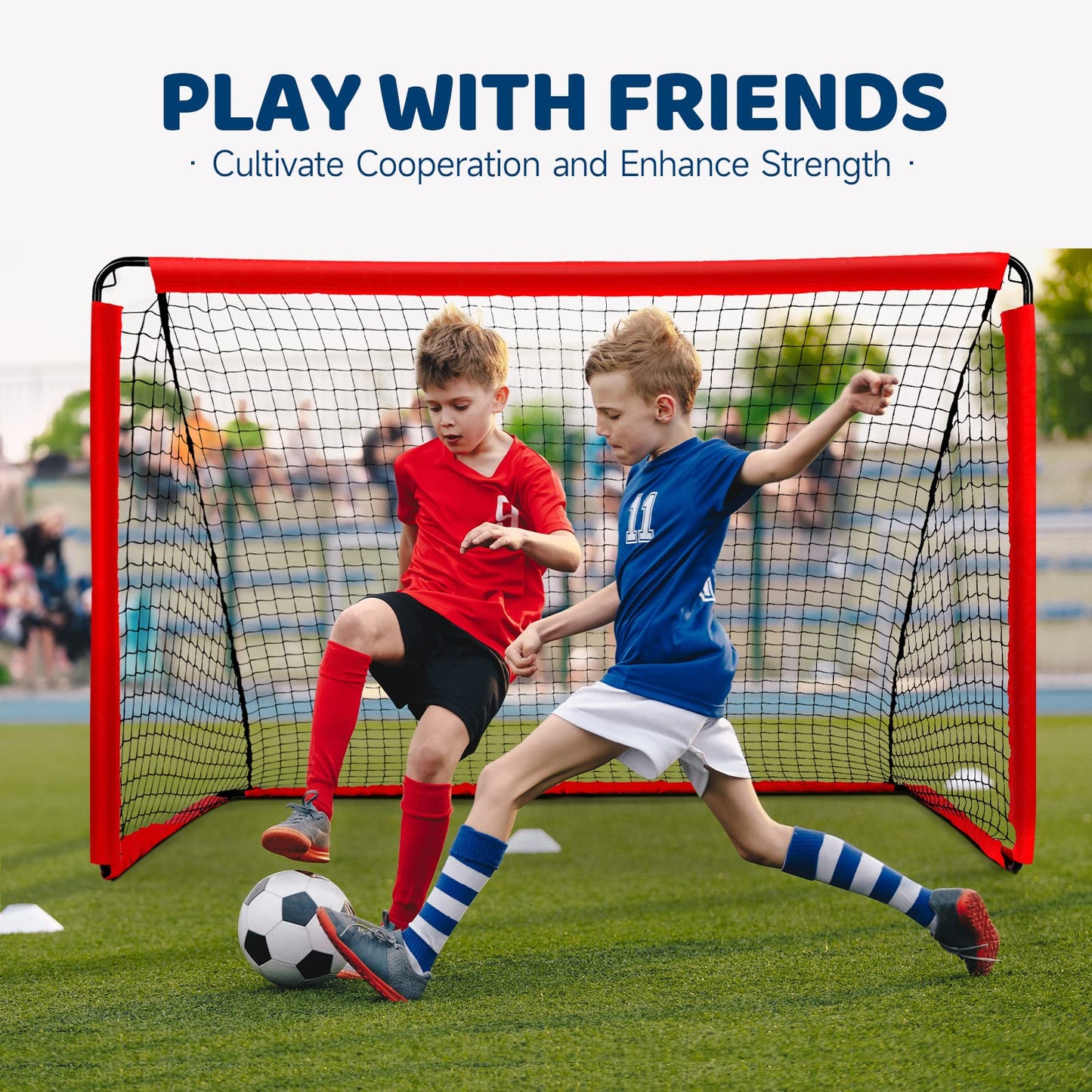 BremToy 2 in 1 Football Goal 6ft x 4ft, Football Goals for the Garden with Target Goal Net, Waterproof Oxford Cloth Football Goal for Kids, 4 U-Shaped Steel Stakes, Portable Bag