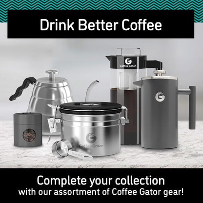 Coffee Gator Cafetiere - 1 Litre French Press Coffee Maker - Large Capacity, Double-Wall Insulated Stainless Steel Brewer - Hotter for Longer – Grey