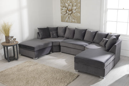 - Palm Interiors | Sofa- U-Shape | Steel Plush Fabric -