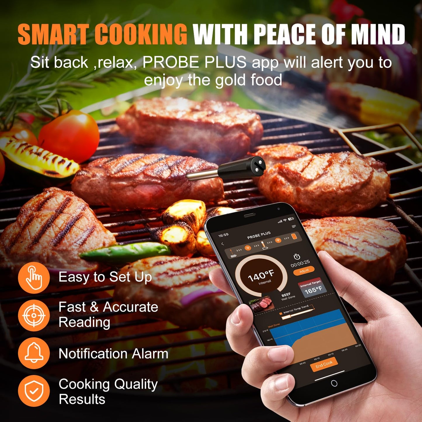 - INSMART Smart Wireless Meat Thermometer | 100m Range Bluetooth Meat Thermometer Probe for Cooking -
