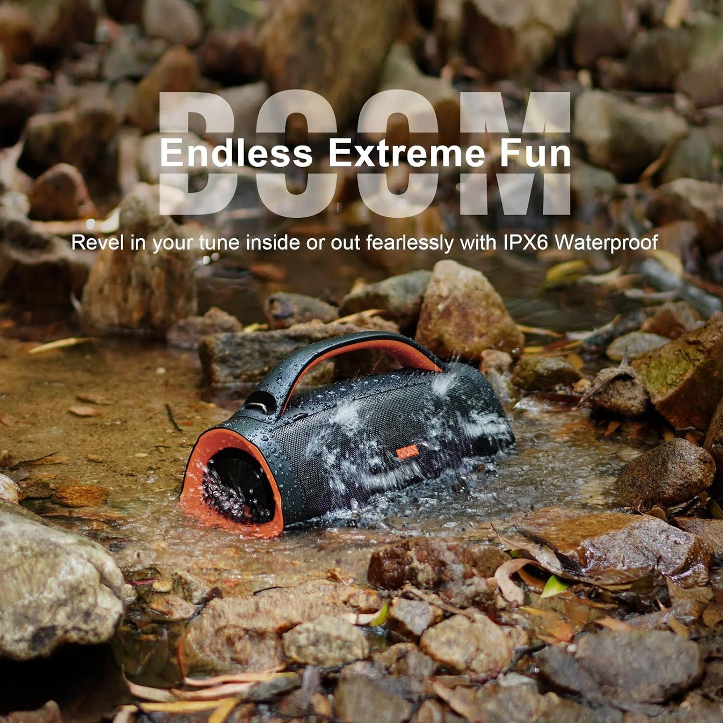 - DOSS Extreme Boom+ Outdoor Speaker with 100W Stereo Sound | Rich Bass | 20H Playtime | Power Bank | Mixed Color Light -