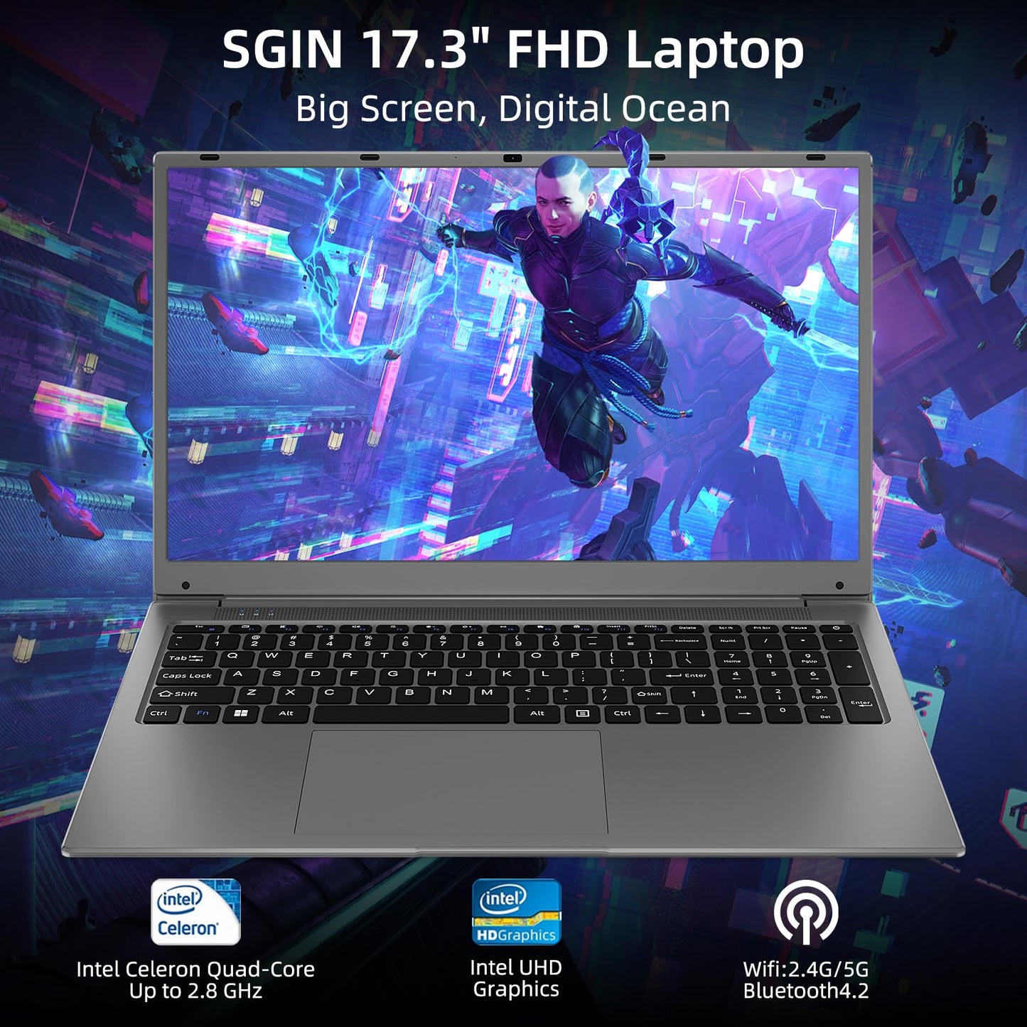 - Naclud 17.3 Inch Laptop 8GB DDR4 256GB SSD (TF 512GB) | Celeron Dual-Core Processor(Up to 2.6GHz -