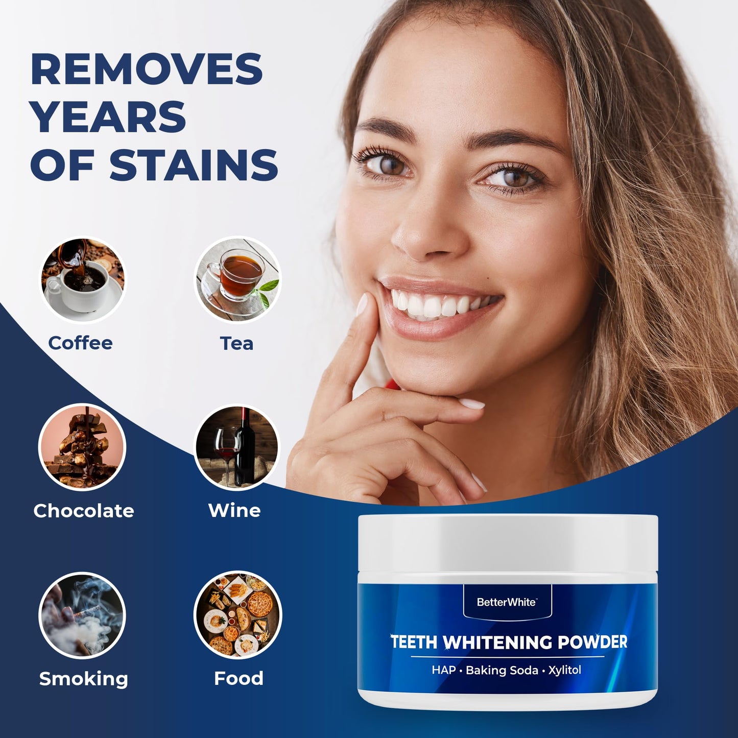 BetterWhite Teeth Whitening Powder - Dentist-Approved & Enamel-Safe | 6 Month Supply | Tea, Coffee, Wine & Smoking Stain Remover | Non-Sensitive Formula | Peroxide-Free | HAP, Baking Soda & Xylitol