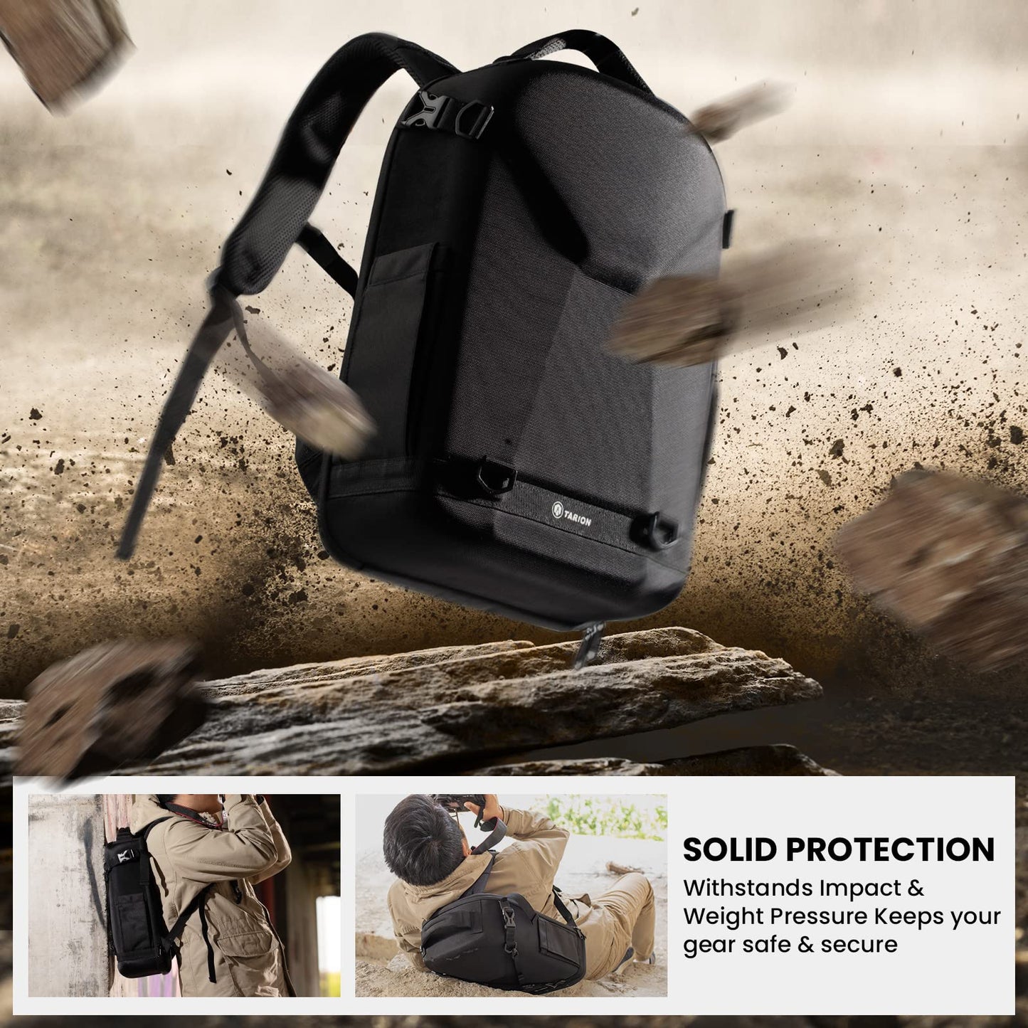 - TARION Camera Backpack | Photography Backpack with Hard Shell | With Rain Cover | Black -