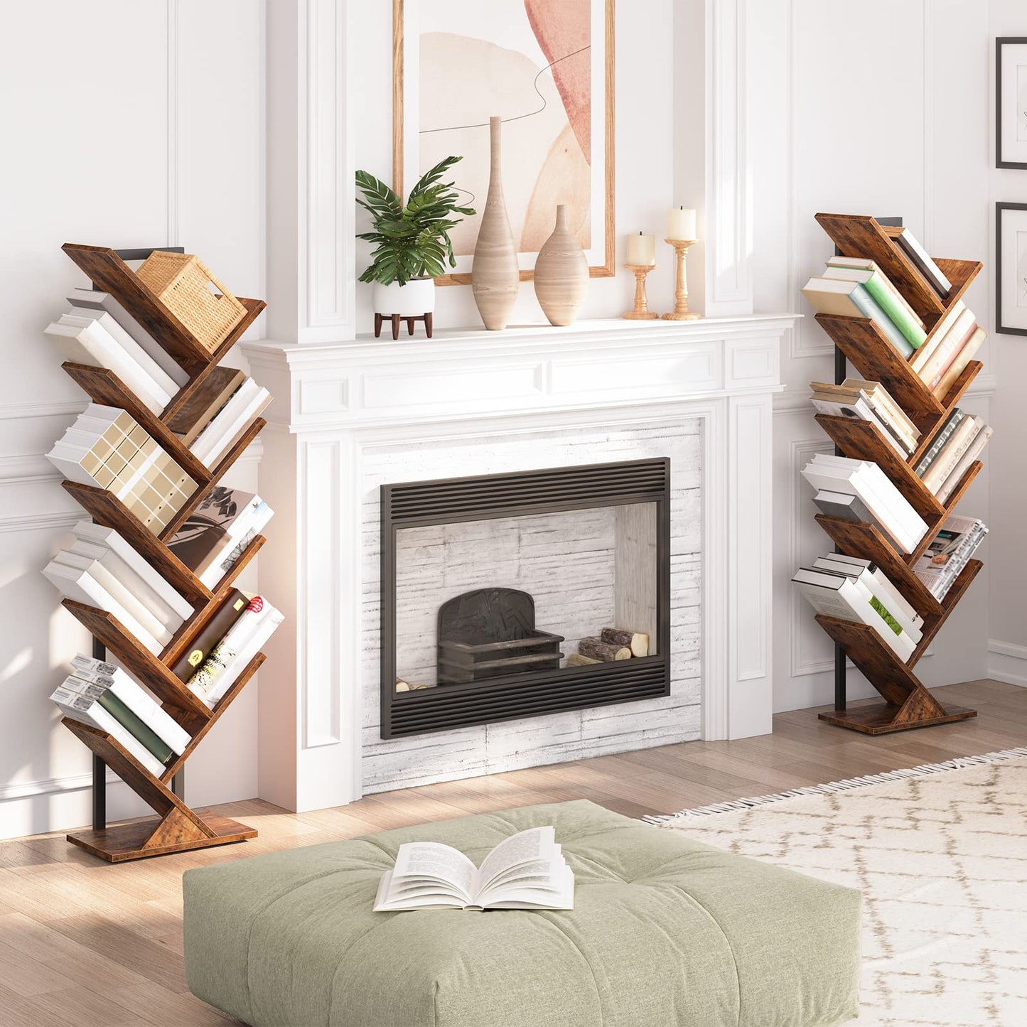 - HOOBRO Tree Bookshelf Tall, 9-Tier Floor Standing Book Shelf -
