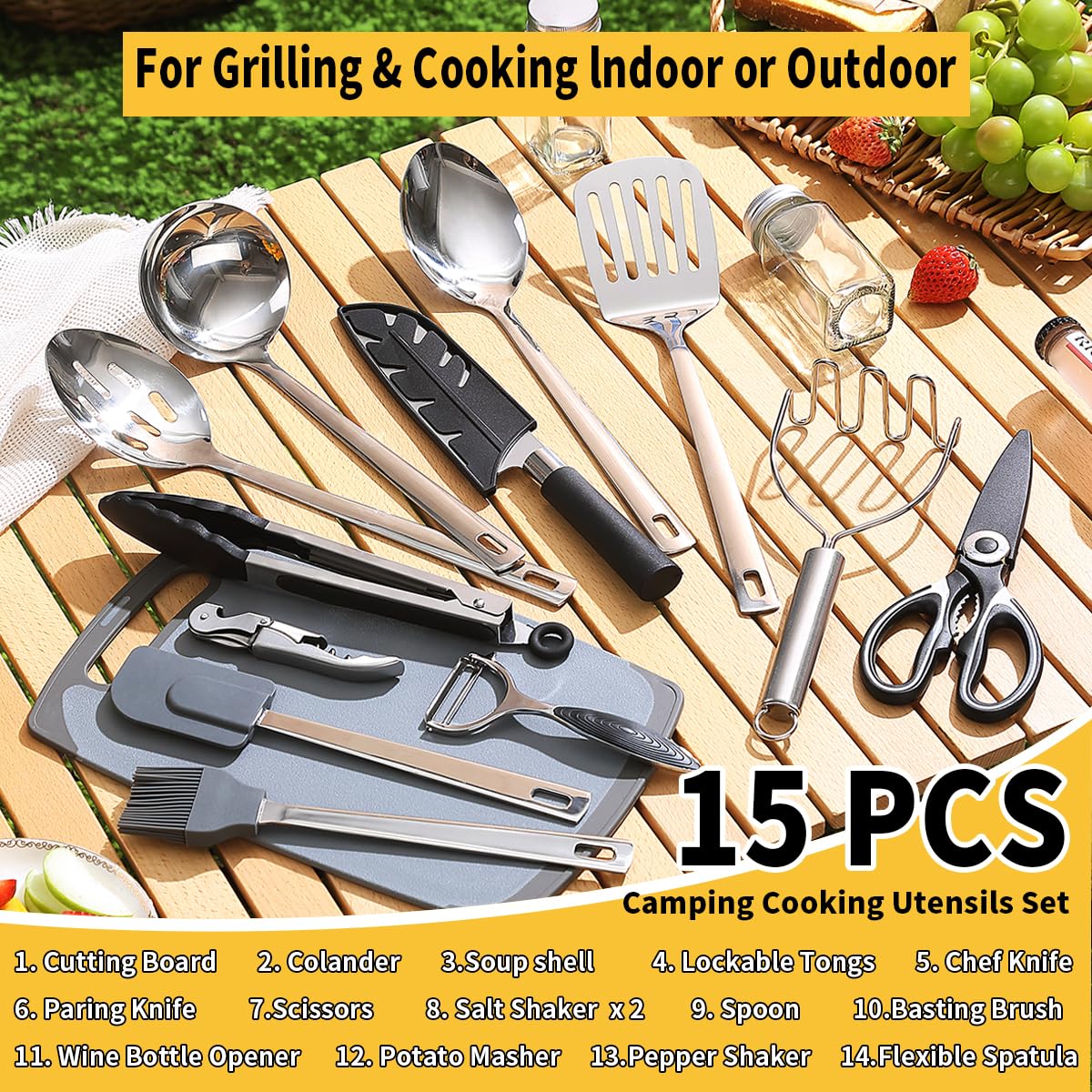 - ReaNea Camping Essentials Accessories Camping Gear Must Haves | Cooking Utensils Set -