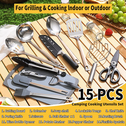 - ReaNea Camping Essentials Accessories Camping Gear Must Haves | Cooking Utensils Set -