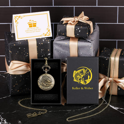 - Keller & Weber Vintage Fishing Pocket Watches for Men | FOB Pocket Watch with Chain -