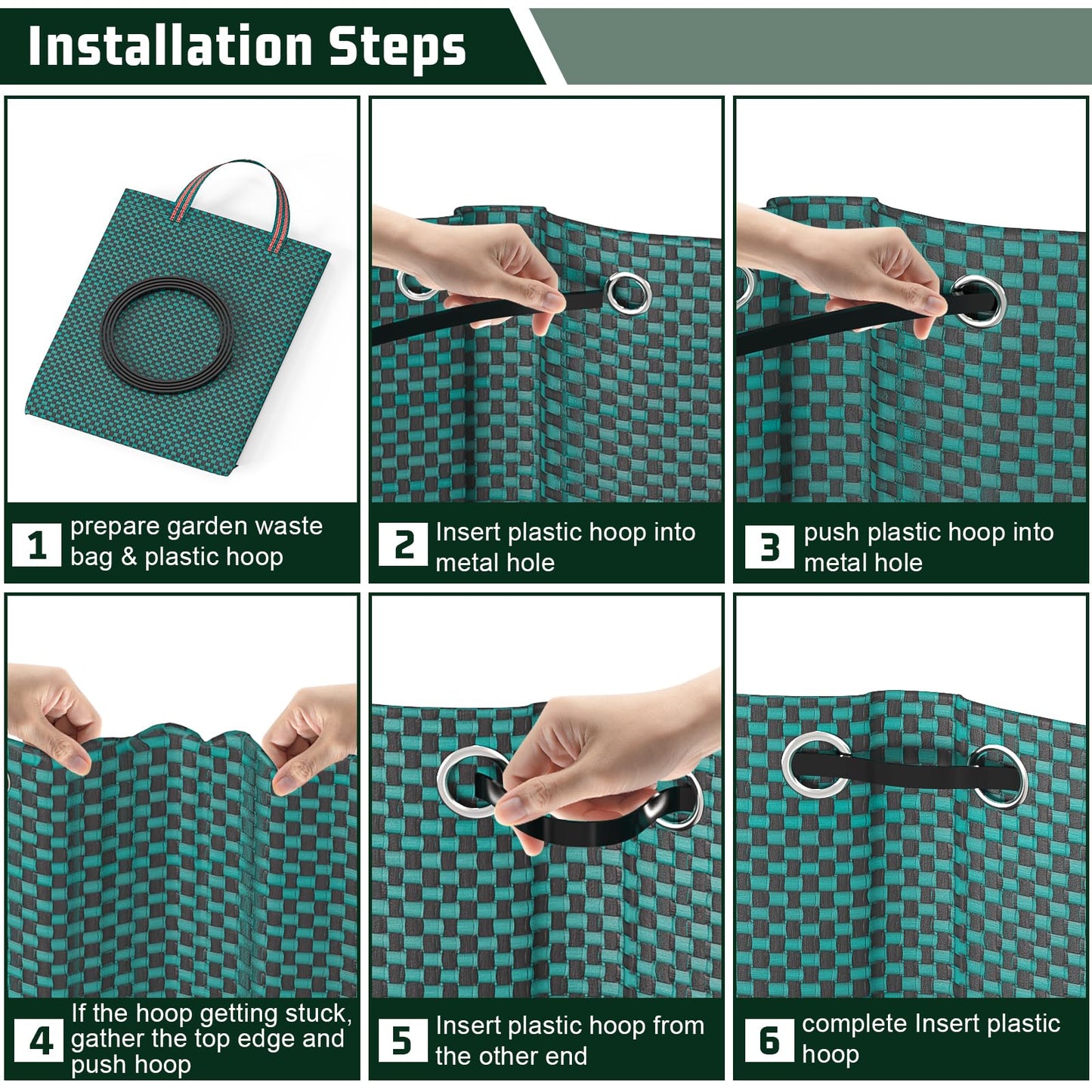 3 Sacks Garden Waste Bags Heavy Duty, Green Garden Waste Sacks Reusable, Industrial Fabric and Handles, Garden Refuse Rubbish Bag, Ideal for Collecting Plant waste grass and Leaves (500L*300L*120L)